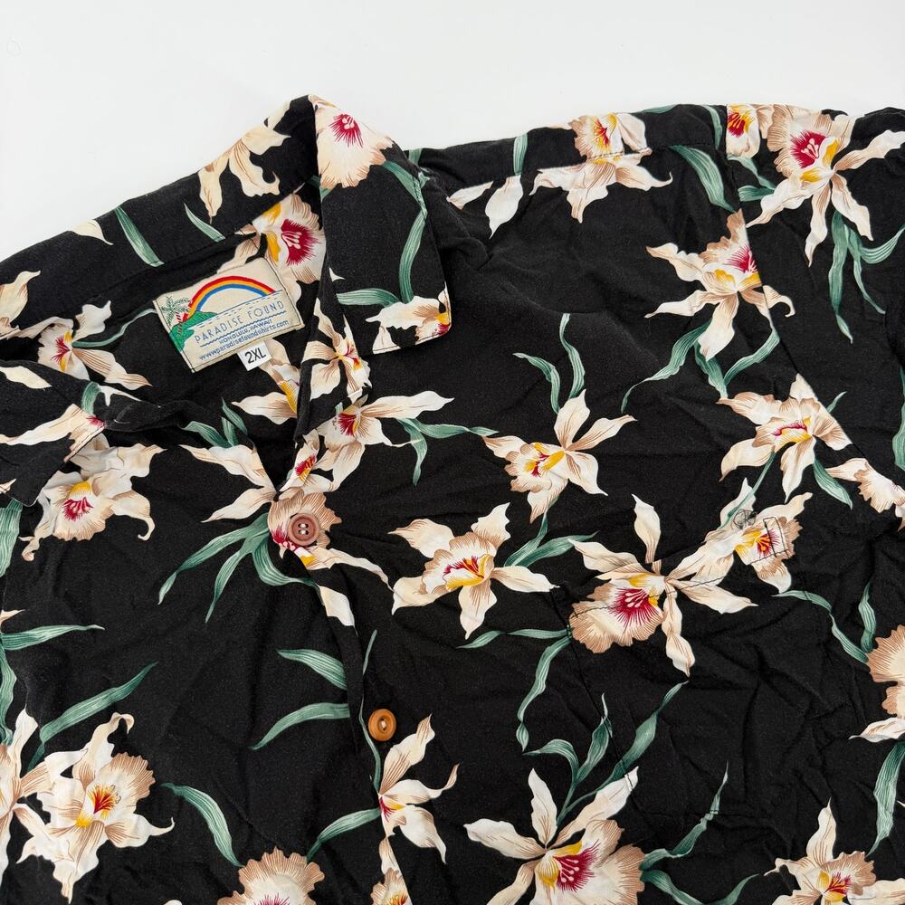 Paradise Found Hawaiian Black Floral Magnum PI Star Orchid Tom Selleck Shirt 2XL